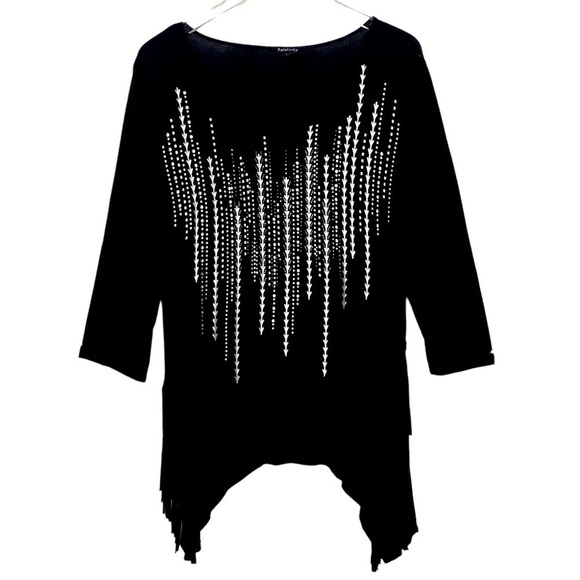 RELATIVITY Women Blouse Bling High/low Handkerchief Fringe Grommets Size Large - Picture 1 of 5
